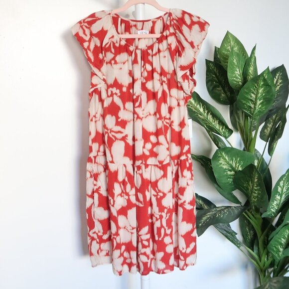 Velvet by Graham and Spencer Anthropologie Burnt Orange Abstract Floral Dress S - Picture 6 of 6
